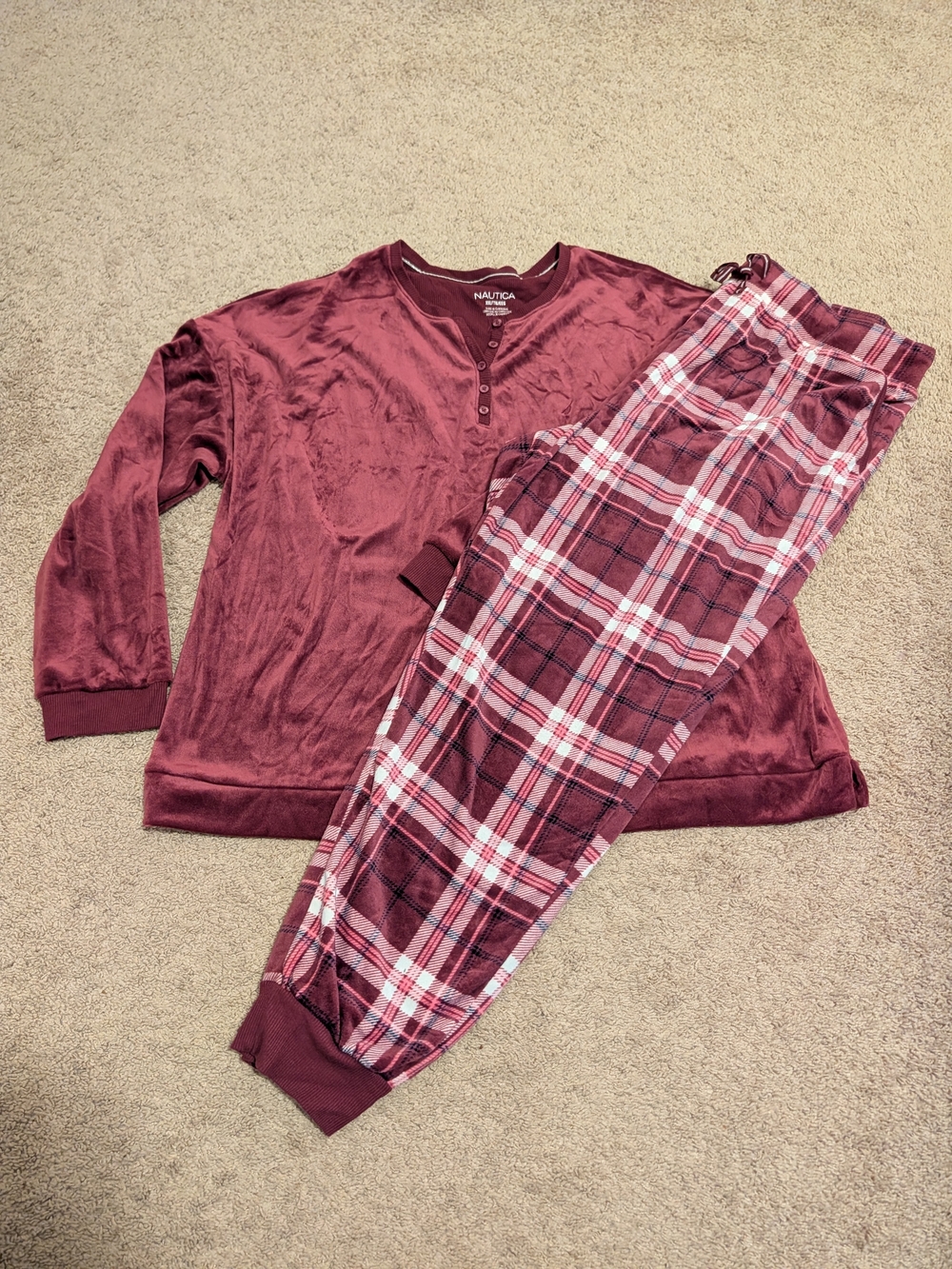 Nautica Women's Pajamas in Burgundy & White Plaid